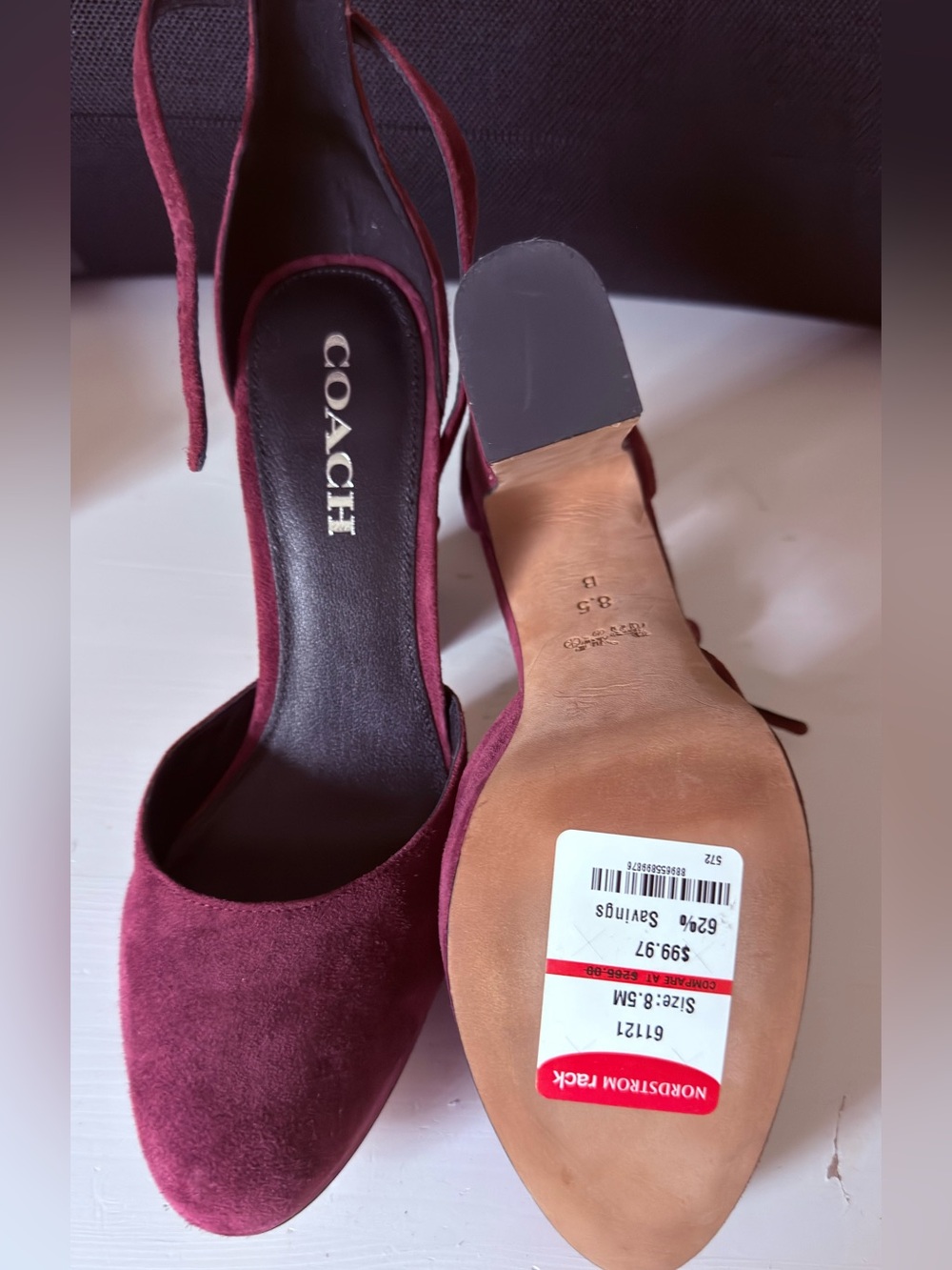Coach Burgundy Suede Slingback Heels - Picture 6 of 7